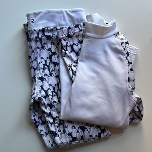 Kids' Base Layer Top - BL 500 - white and pingouin print